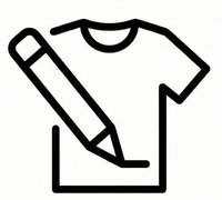 An icon featuring a black outline of a t-shirt with a downward arrow, representing the C2C Sport Custom Range and design your own.