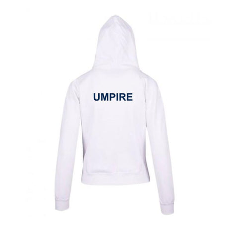 Netball Umpire Zip Hoodie With Pocket "White" - Back View